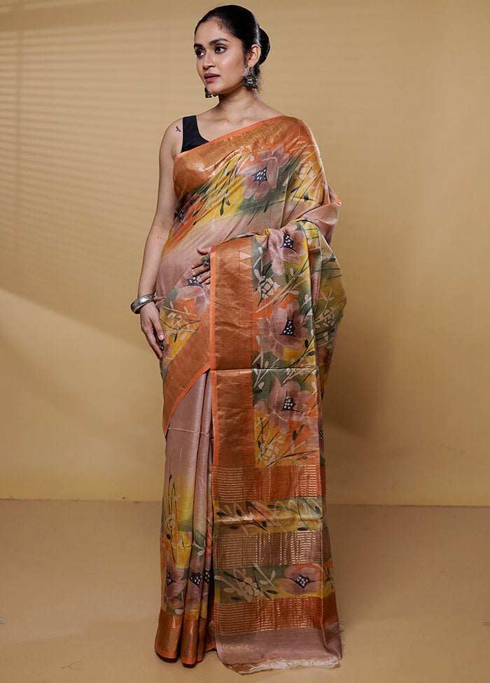 Multicolor Tussar Silk Saree With Blouse Piece