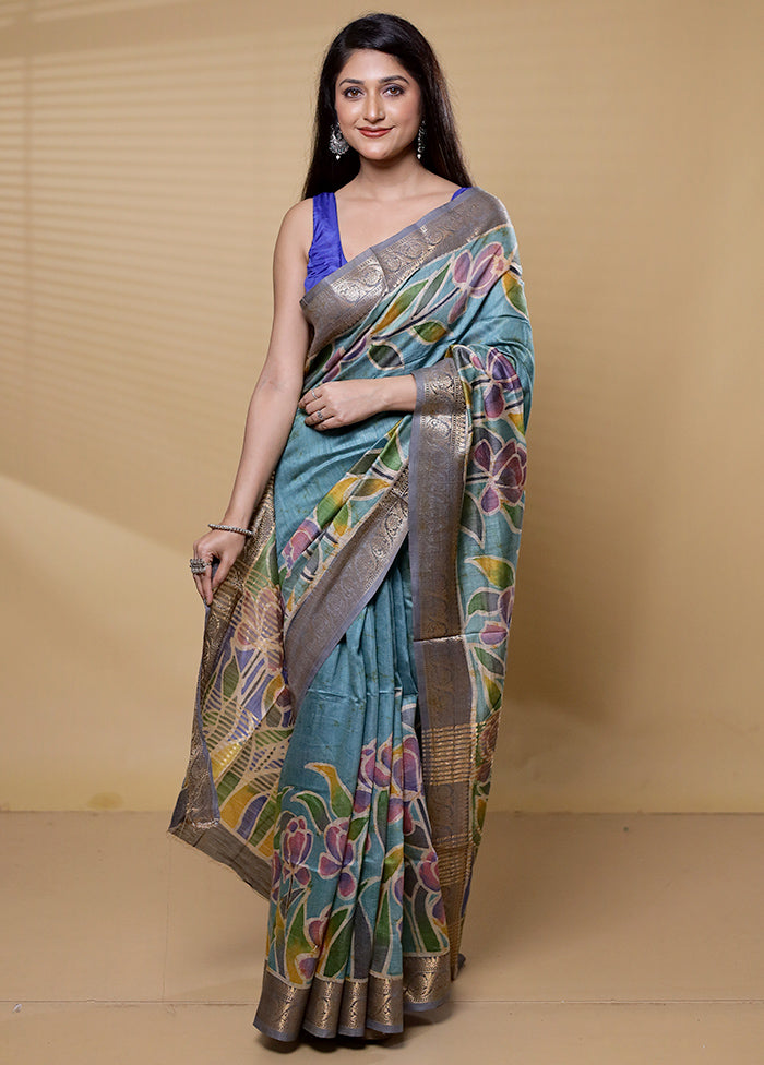 Multicolor Handloom Tussar Pure Silk Saree With Blouse Piece