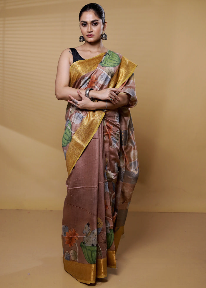 Multicolor Tussar Silk Saree With Blouse Piece