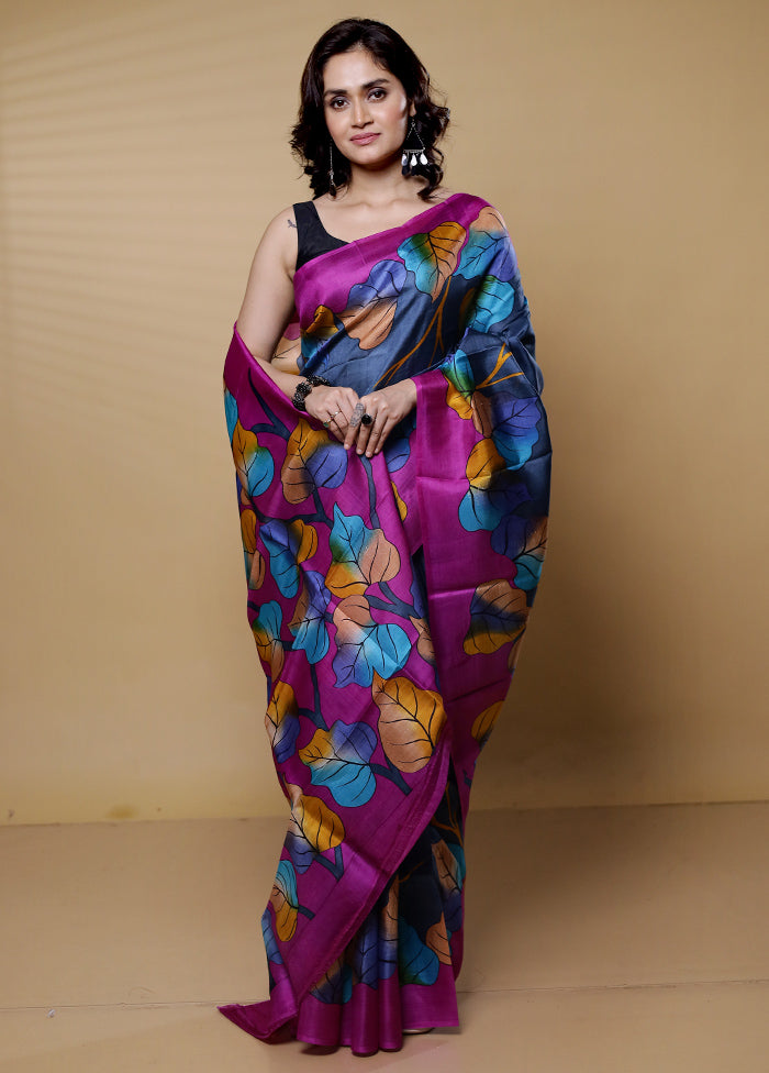 Grey Printed Pure Silk Saree Without Blouse Piece