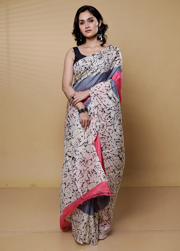 Grey Printed Pure Silk Saree With Blouse Piece