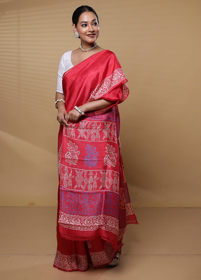 Pink Printed Pure Silk Saree Without Blouse Piece