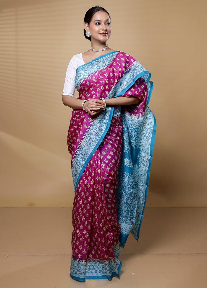 Pink Printed Pure Silk Saree Without Blouse Piece