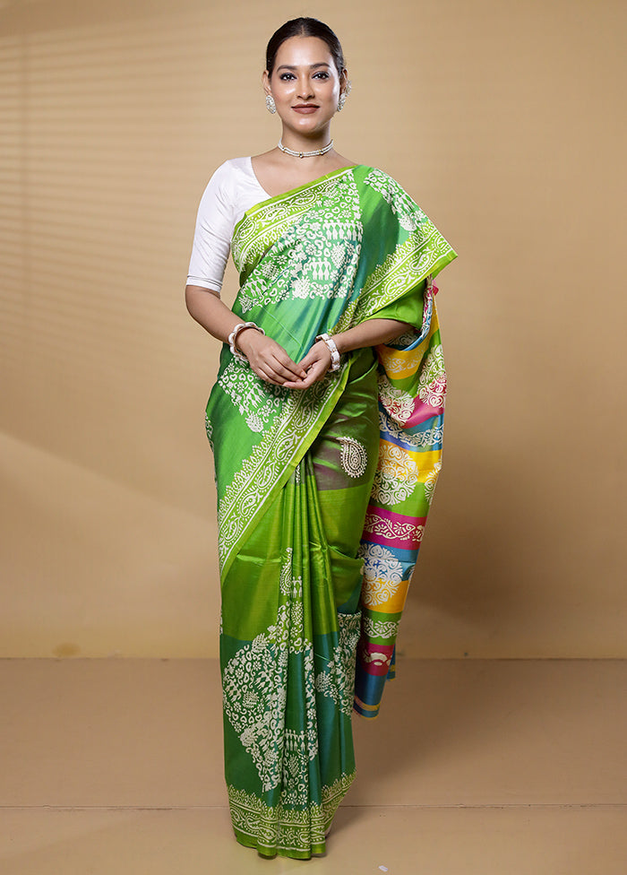 Green Pure Bishnupuri Silk Saree Without Blouse Piece