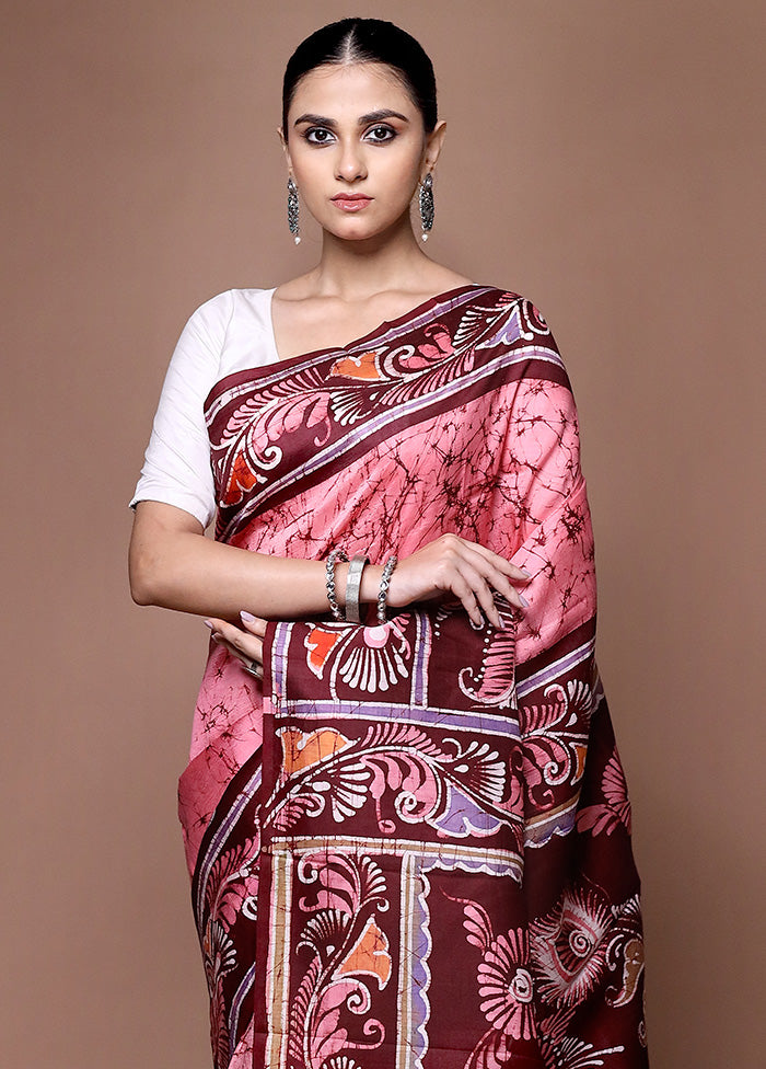 Pink Pure Bishnupuri Silk Saree Without Blouse Piece