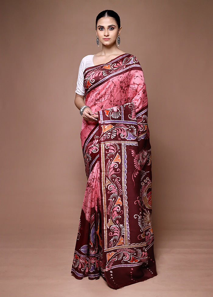 Pink Pure Bishnupuri Silk Saree Without Blouse Piece