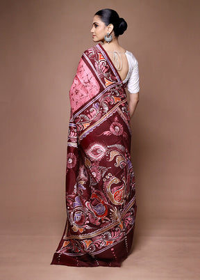 Pink Pure Bishnupuri Silk Saree Without Blouse Piece