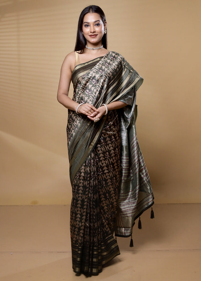 Green Tussar Silk Saree With Blouse Piece