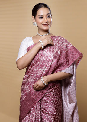 Pink Tussar Silk Saree With Blouse Piece