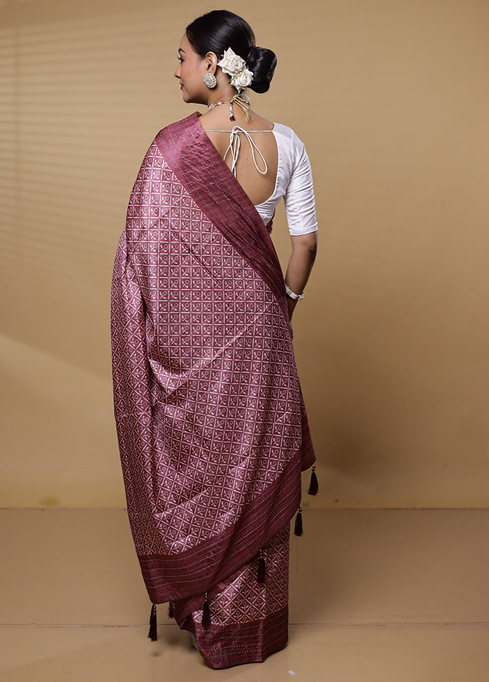 Pink Tussar Silk Saree With Blouse Piece