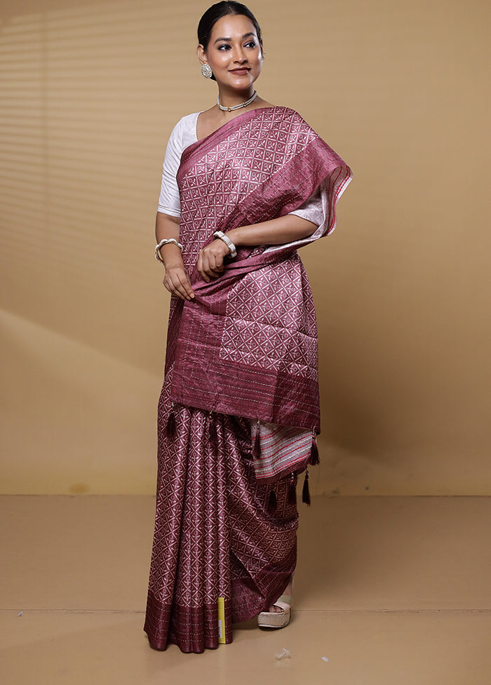 Pink Tussar Silk Saree With Blouse Piece