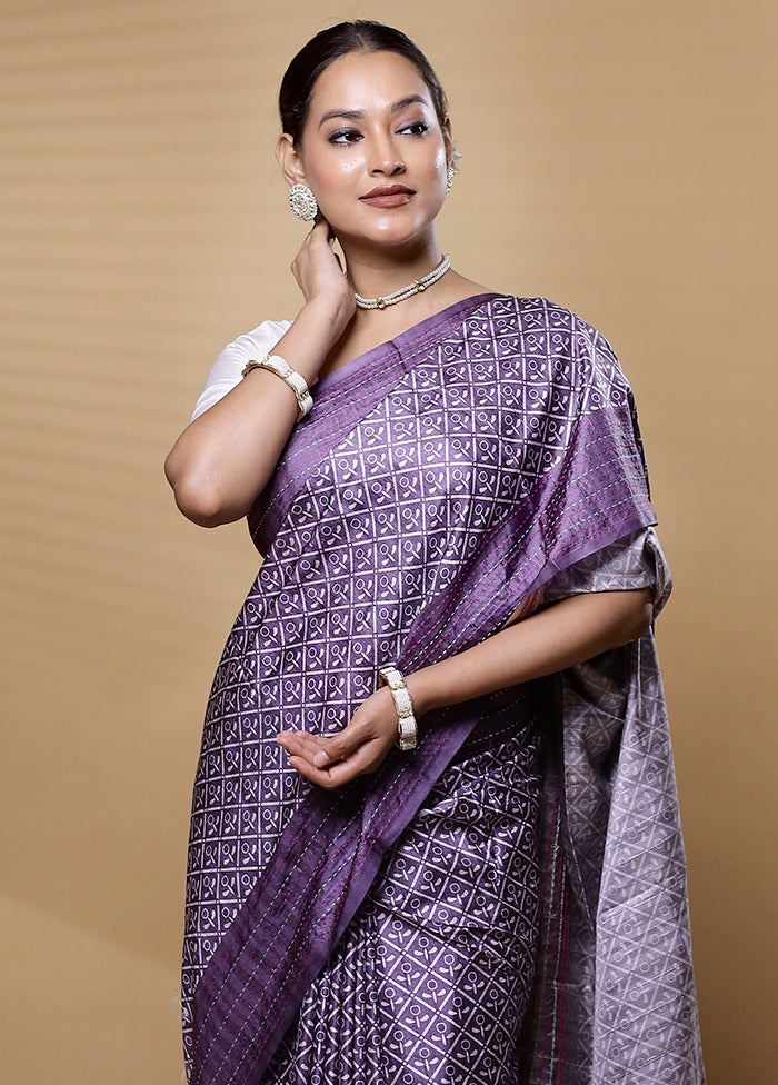 Purple Tussar Silk Saree With Blouse Piece