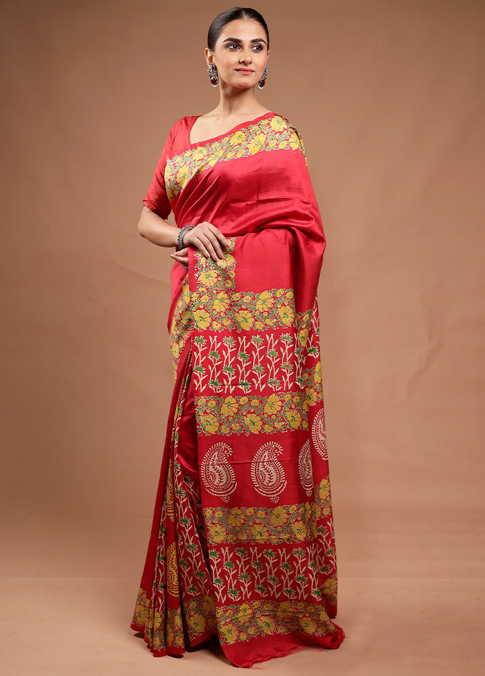 Red Pure Bishnupuri Silk Saree Without Blouse Piece