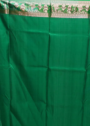 Green Handloom Baluchari Pure Silk Saree With Blouse Piece