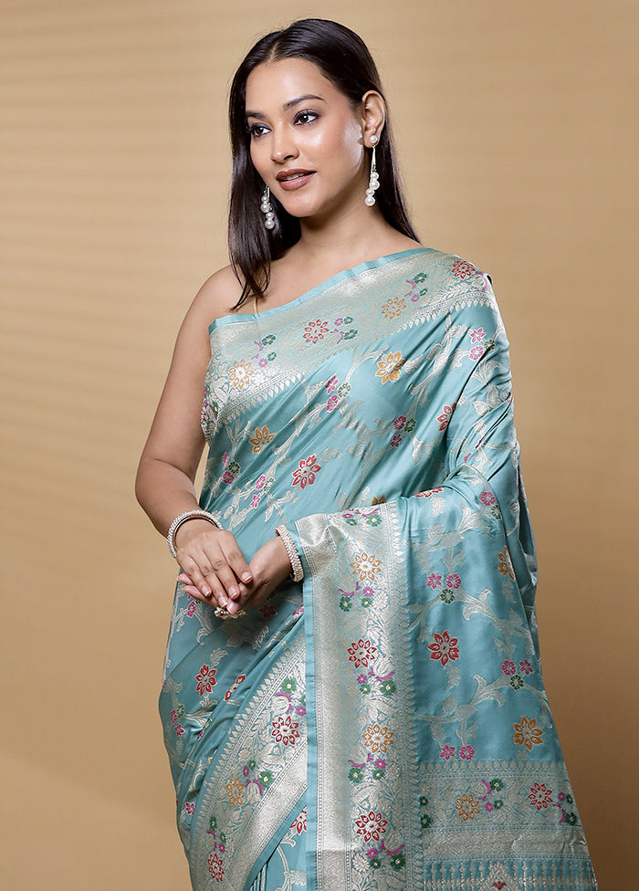 Blue Uppada Silk Saree With Blouse Piece