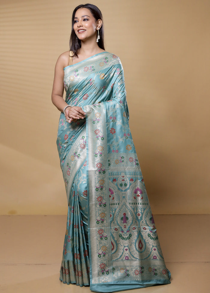 Blue Uppada Silk Saree With Blouse Piece