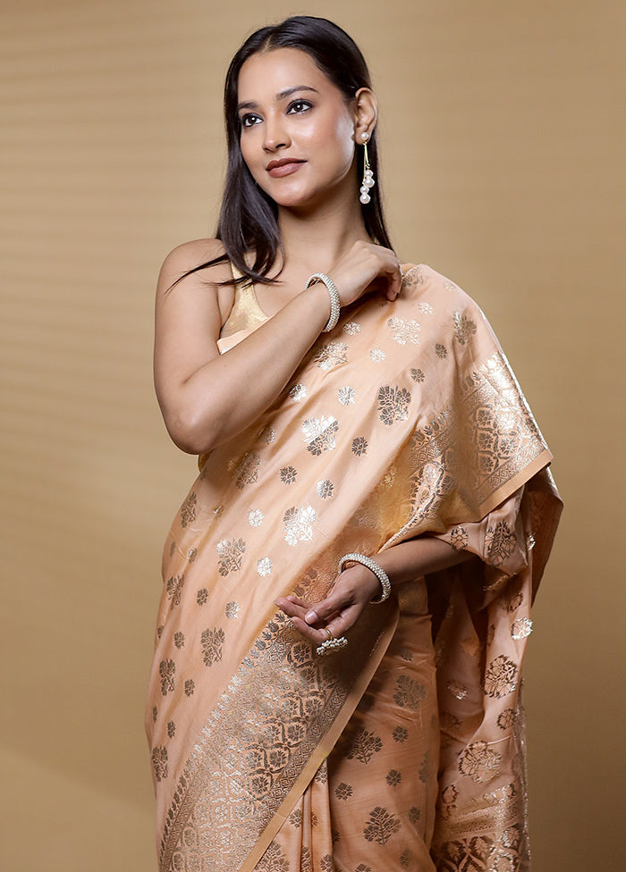 Peach Dupion Silk Saree With Blouse Piece