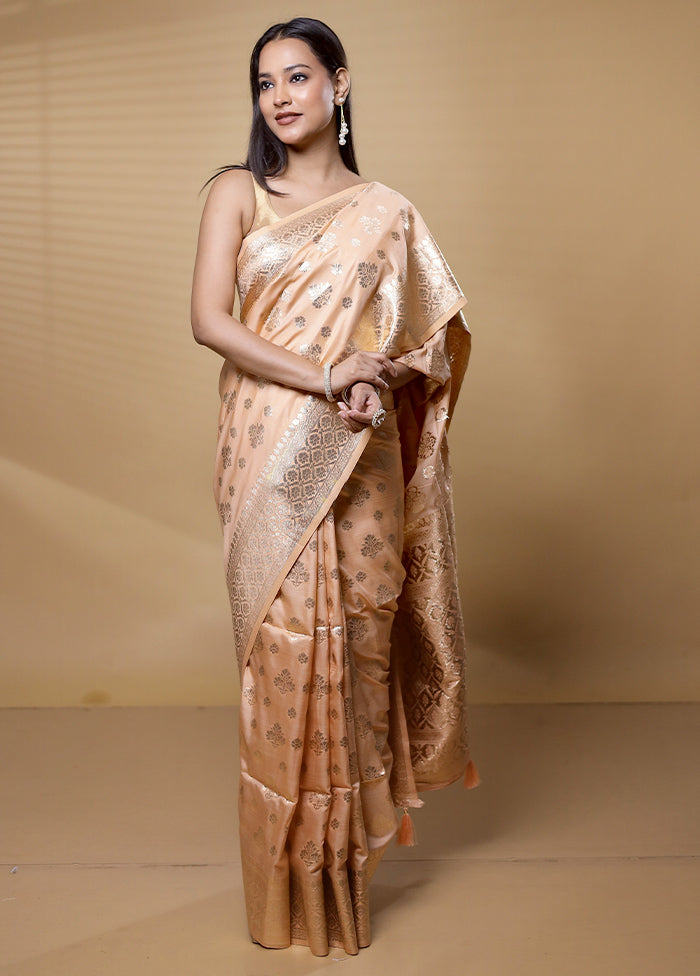 Peach Dupion Silk Saree With Blouse Piece