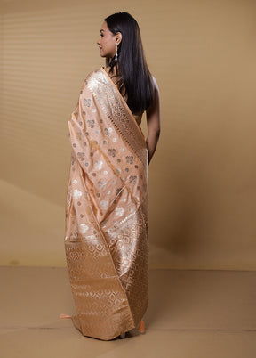 Peach Dupion Silk Saree With Blouse Piece