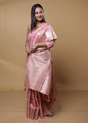 Pink Dupion Silk Saree With Blouse Piece