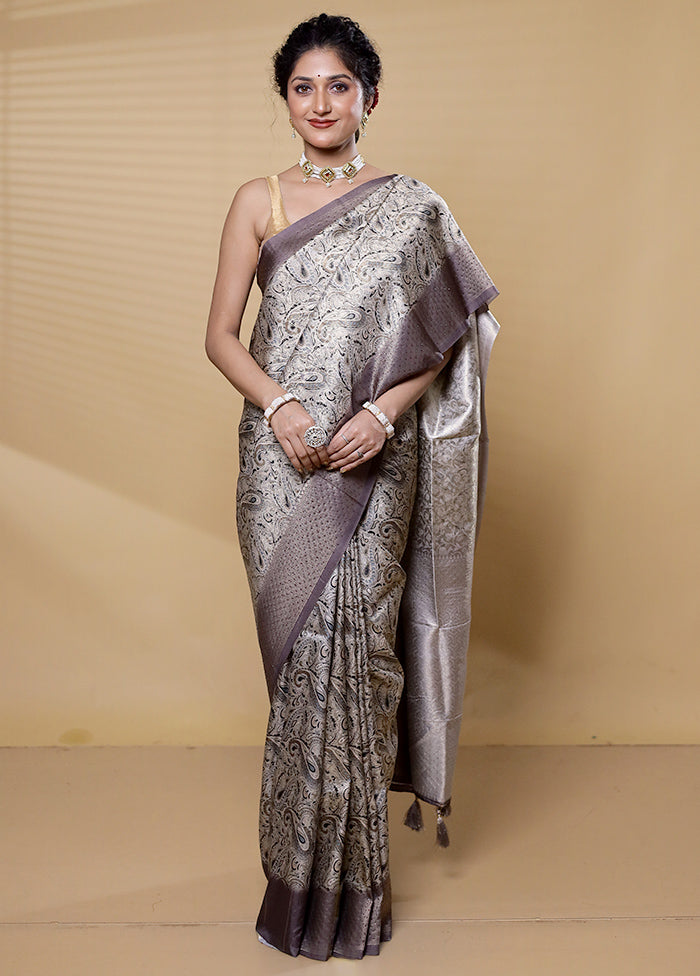 Cream Dupion Silk Saree With Blouse Piece