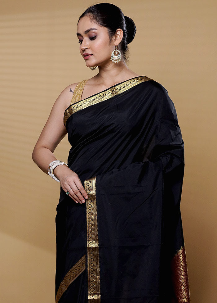 Black Kanjivaram Silk Saree With Blouse Piece