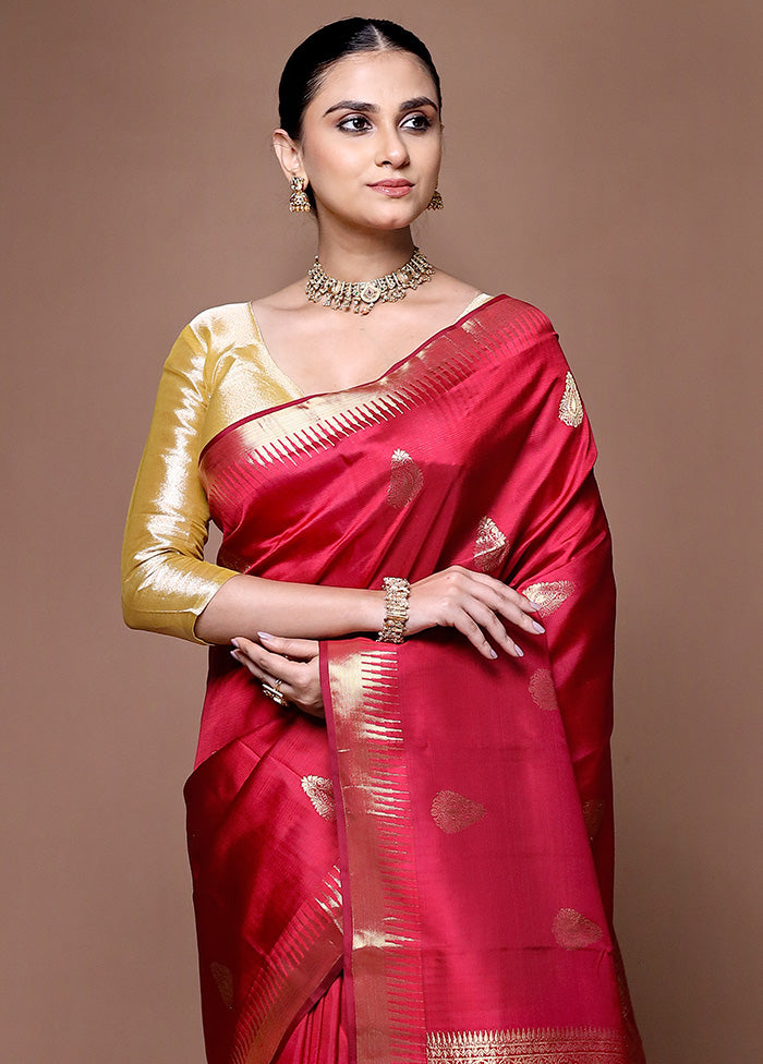 Red Handloom Kanchipuram Pure Silk Saree With Blouse Piece