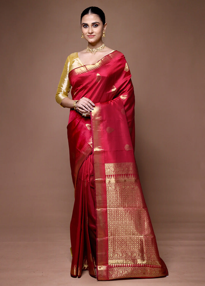 Red Handloom Kanchipuram Pure Silk Saree With Blouse Piece