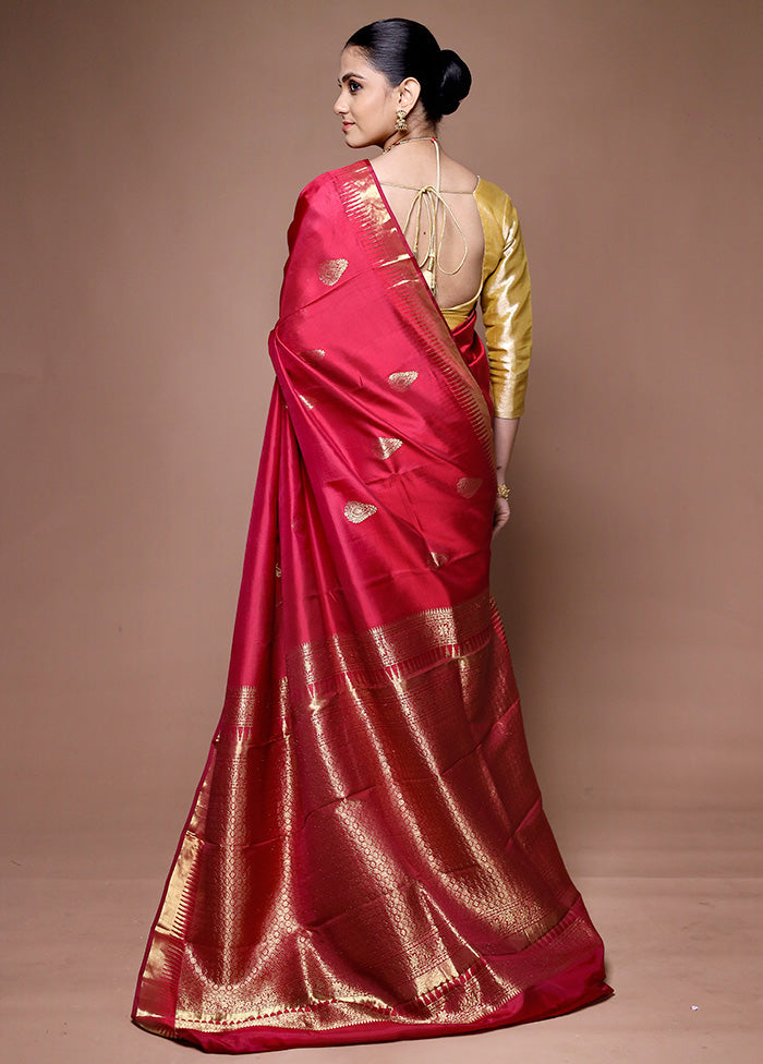 Red Handloom Kanchipuram Pure Silk Saree With Blouse Piece