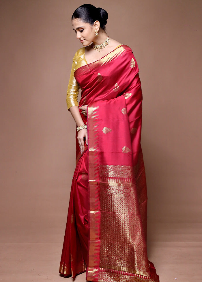 Red Handloom Kanchipuram Pure Silk Saree With Blouse Piece