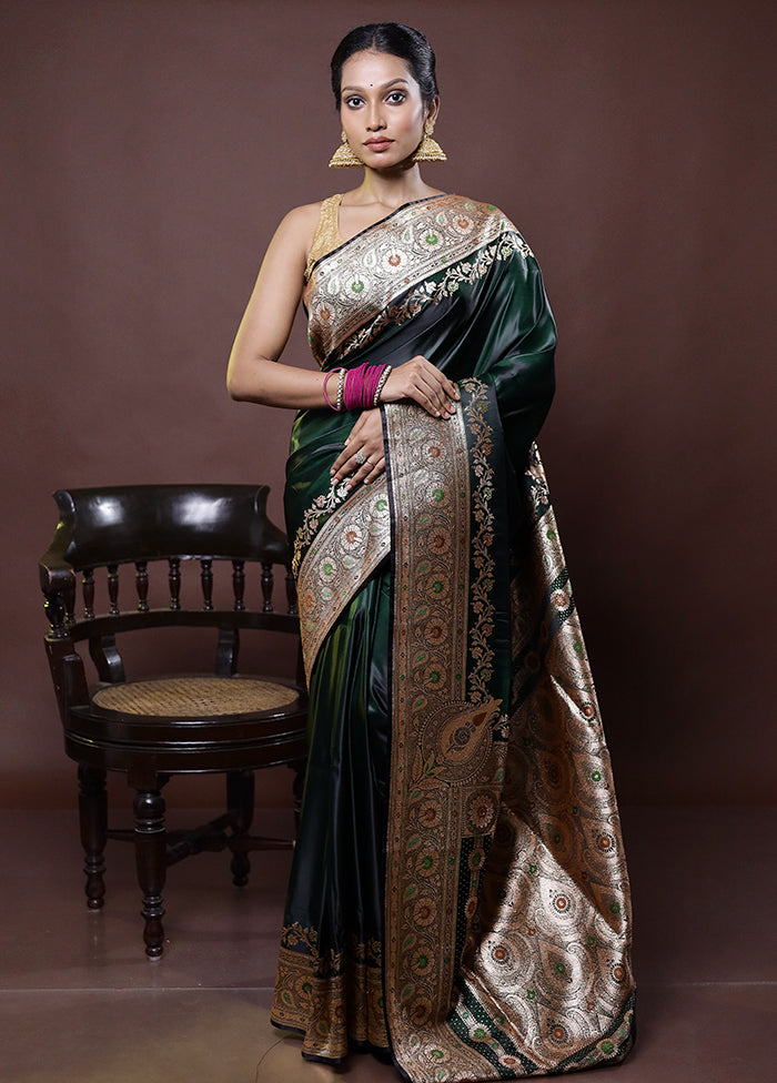 Green Banarasi Silk Saree With Blouse Piece