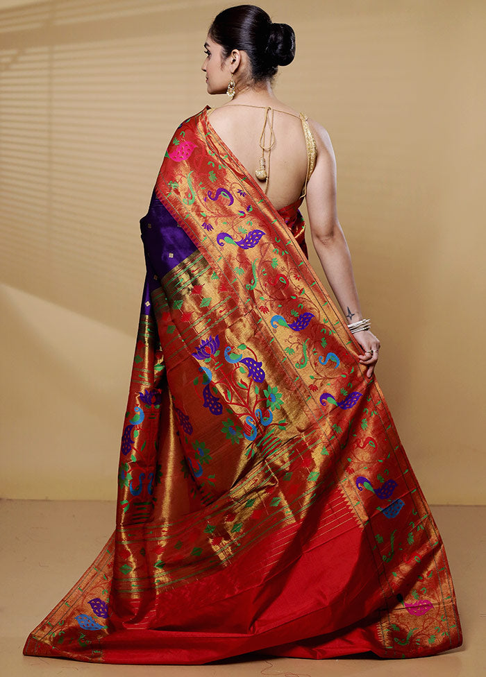 Voilet Handloom Kanchipuram Pure Silk Saree With Blouse Piece