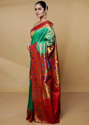 Green Handloom Kanchipuram Pure Silk Saree With Blouse Piece