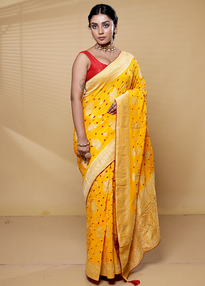 Yellow Georgette Saree With Blouse Piece