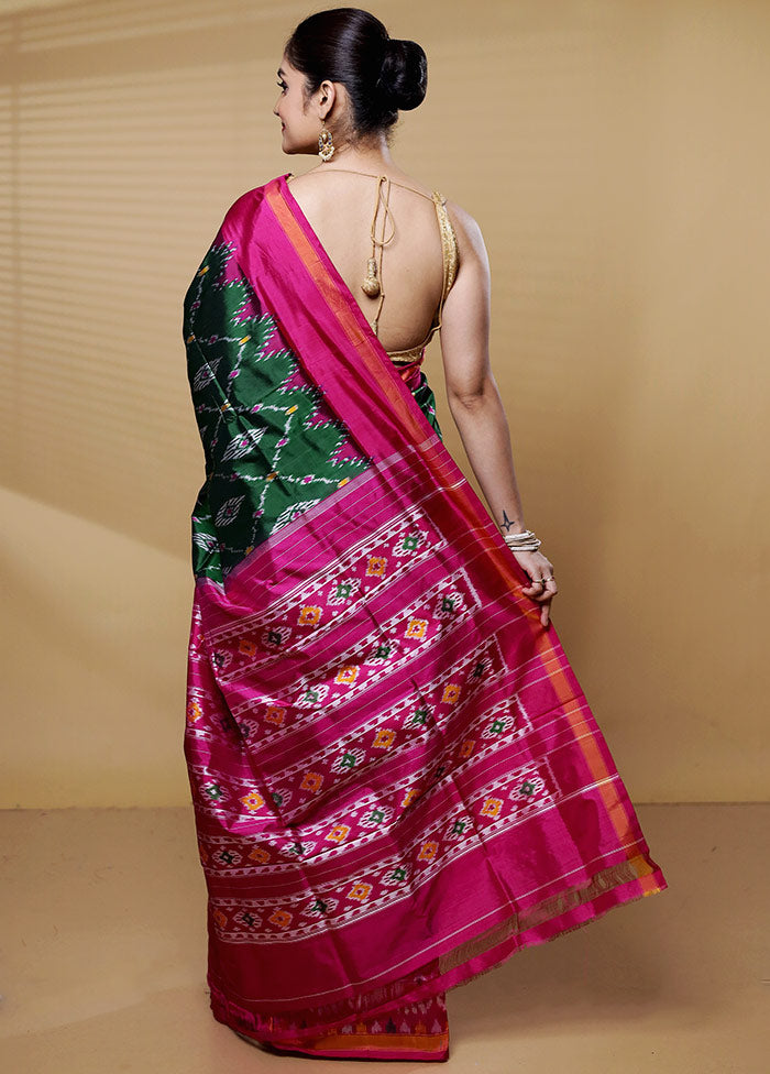 Green Handloom Ikkat Pure Silk Saree With Blouse Piece