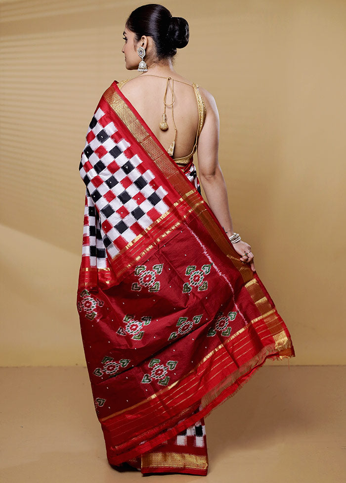 Multicolor Handloom Ikkat Pure Silk Saree With Blouse Piece