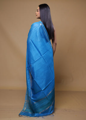 Blue Tussar Silk Saree With Blouse Piece