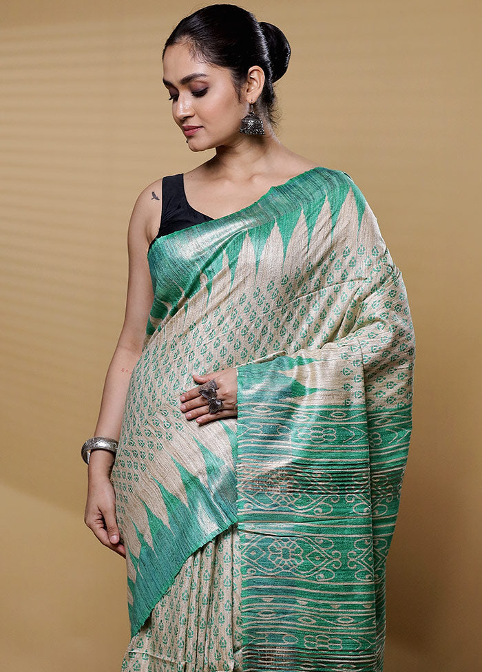 Cream Tussar Silk Saree With Blouse Piece