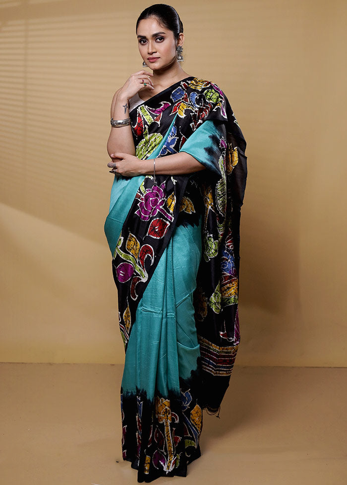 Green Printed Pure Silk Saree Without Blouse Piece