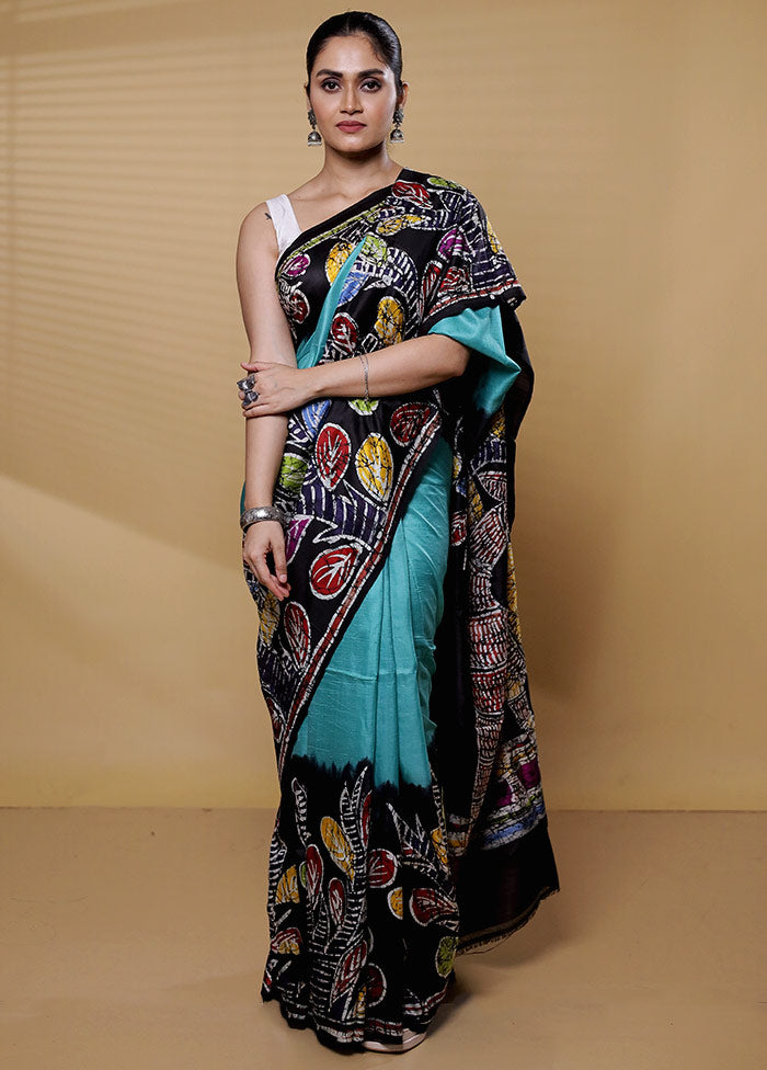 Green Printed Pure Silk Saree Without Blouse Piece