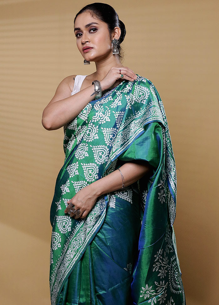 Green Pure Bishnupuri Silk Saree Without Blouse Piece