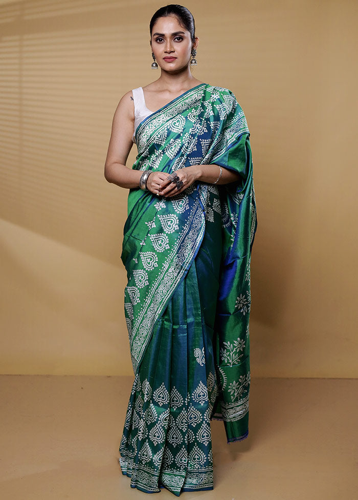 Green Pure Bishnupuri Silk Saree Without Blouse Piece