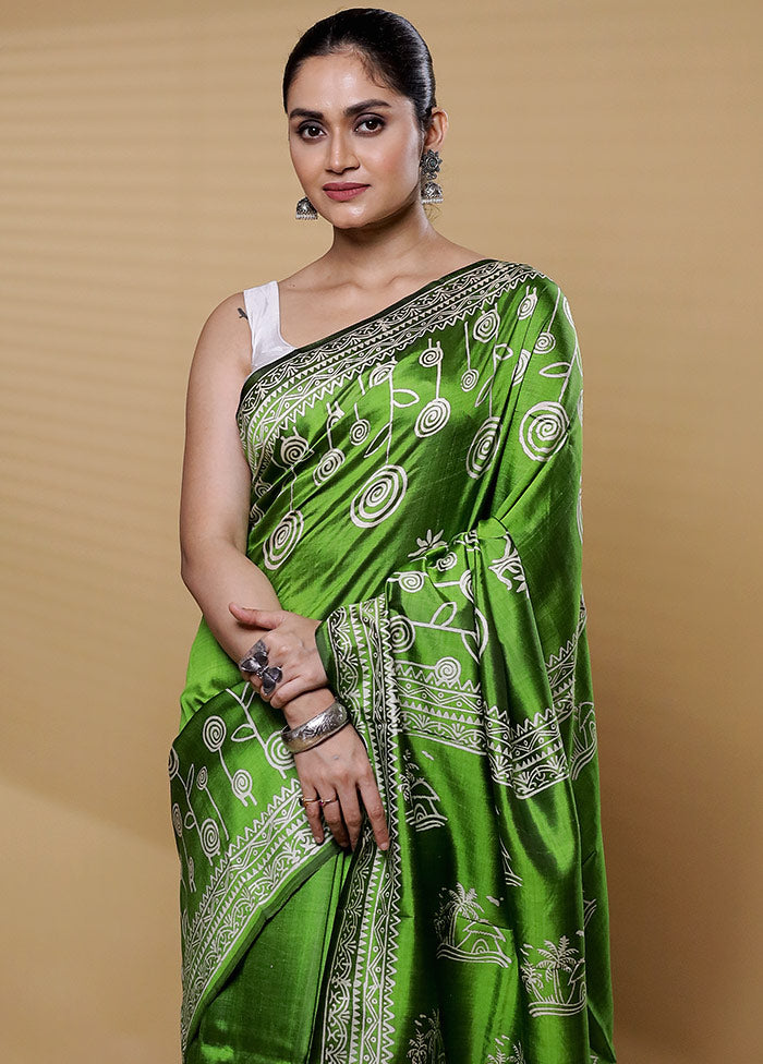 Green Pure Bishnupuri Silk Saree Without Blouse Piece