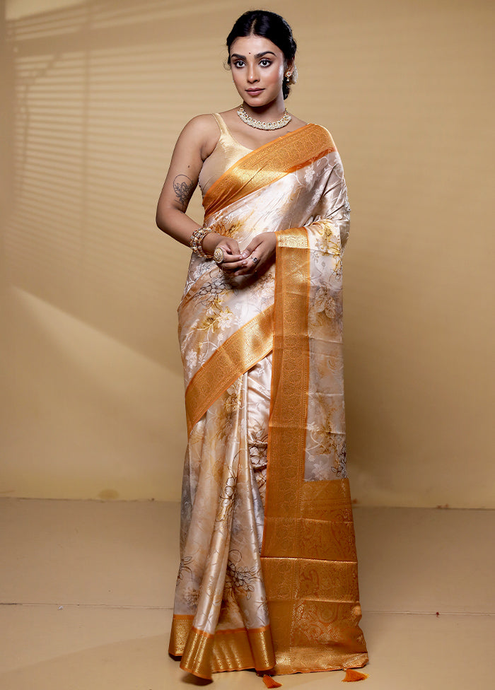 Cream Dupion Silk Saree With Blouse Piece