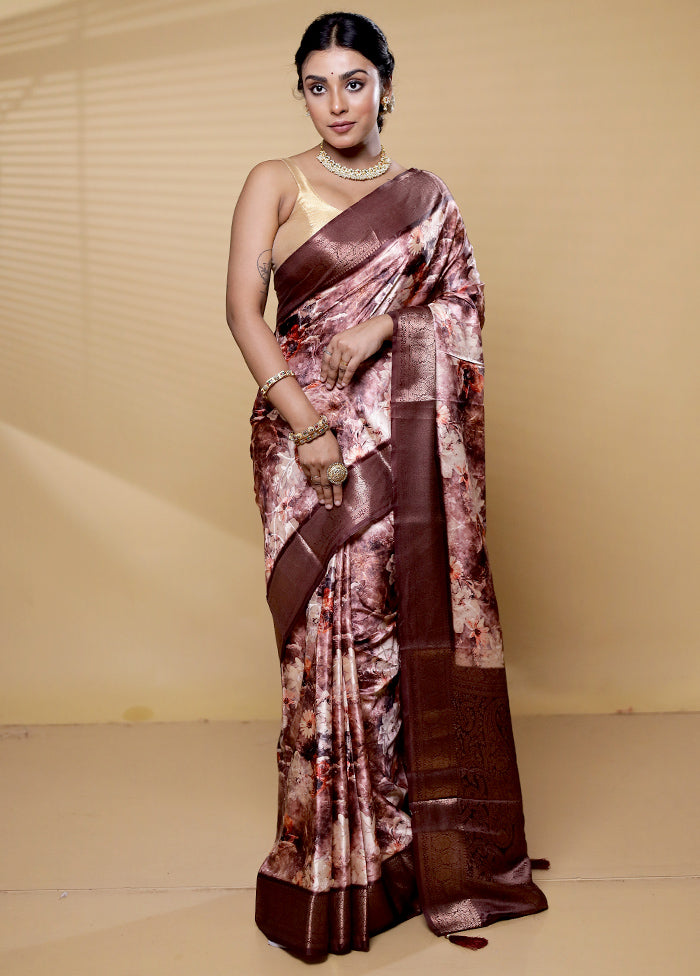 Brown Dupion Silk Saree With Blouse Piece