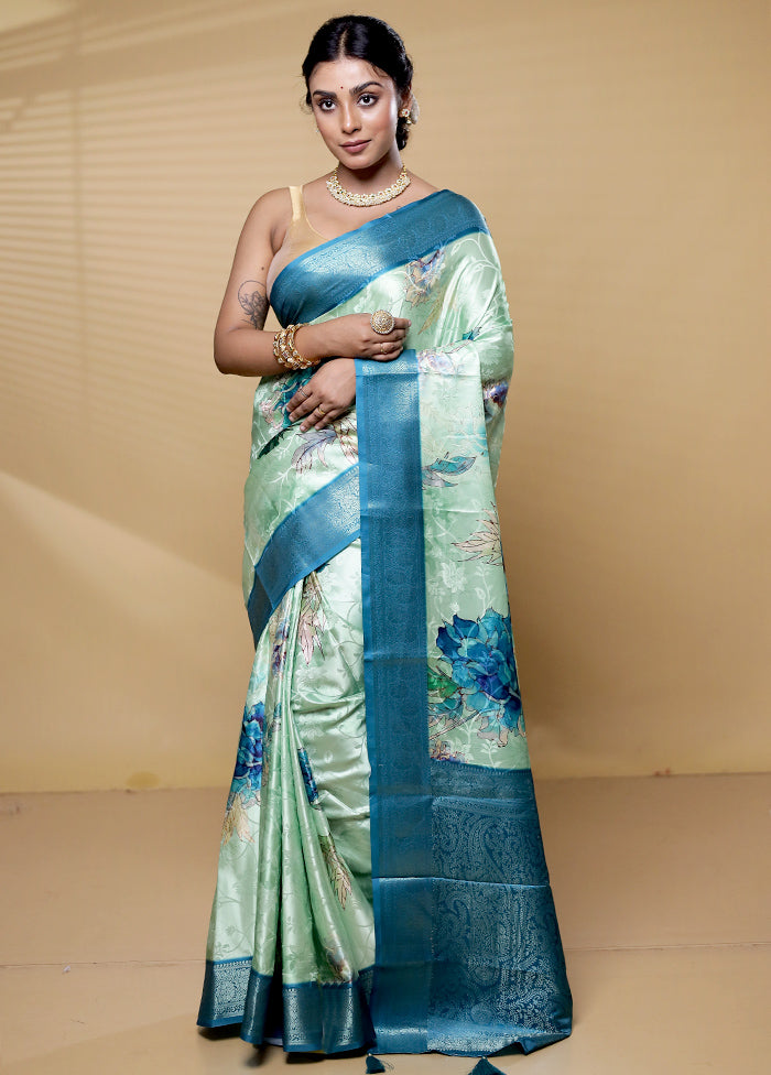 Green Dupion Silk Saree With Blouse Piece