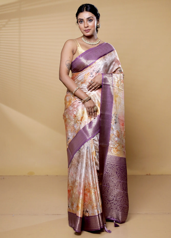 Cream Dupion Silk Saree With Blouse Piece