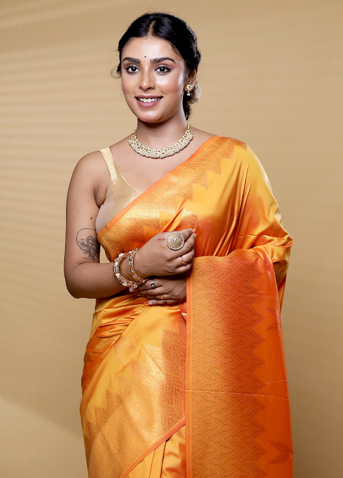 Yellow Dupion Silk Saree With Blouse Piece