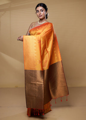 Yellow Dupion Silk Saree With Blouse Piece