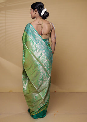 Green Dupion Silk Saree With Blouse Piece